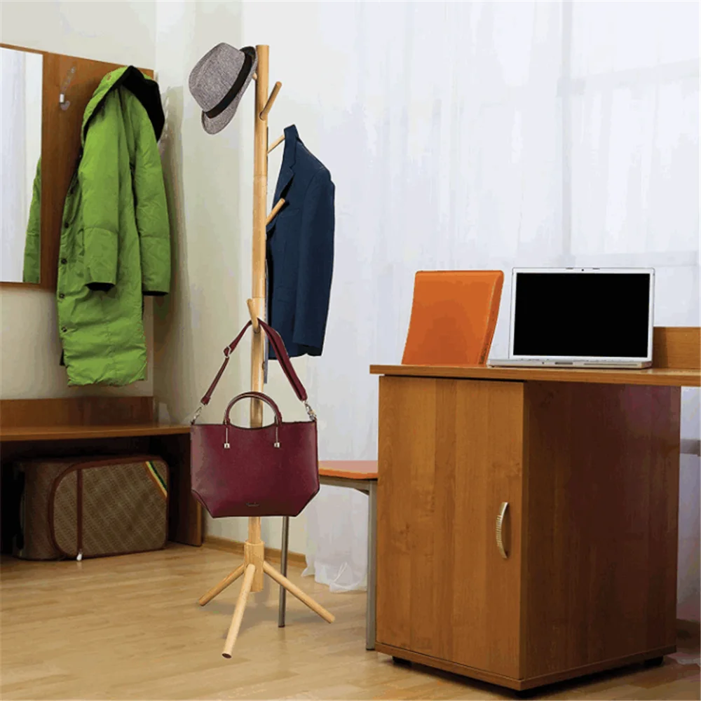 Высококачественная деревянная стойка в форме дерева, легкая сборка, регулируемые размеры, оптовая продажа с завода, деревянная стойка для пальто
