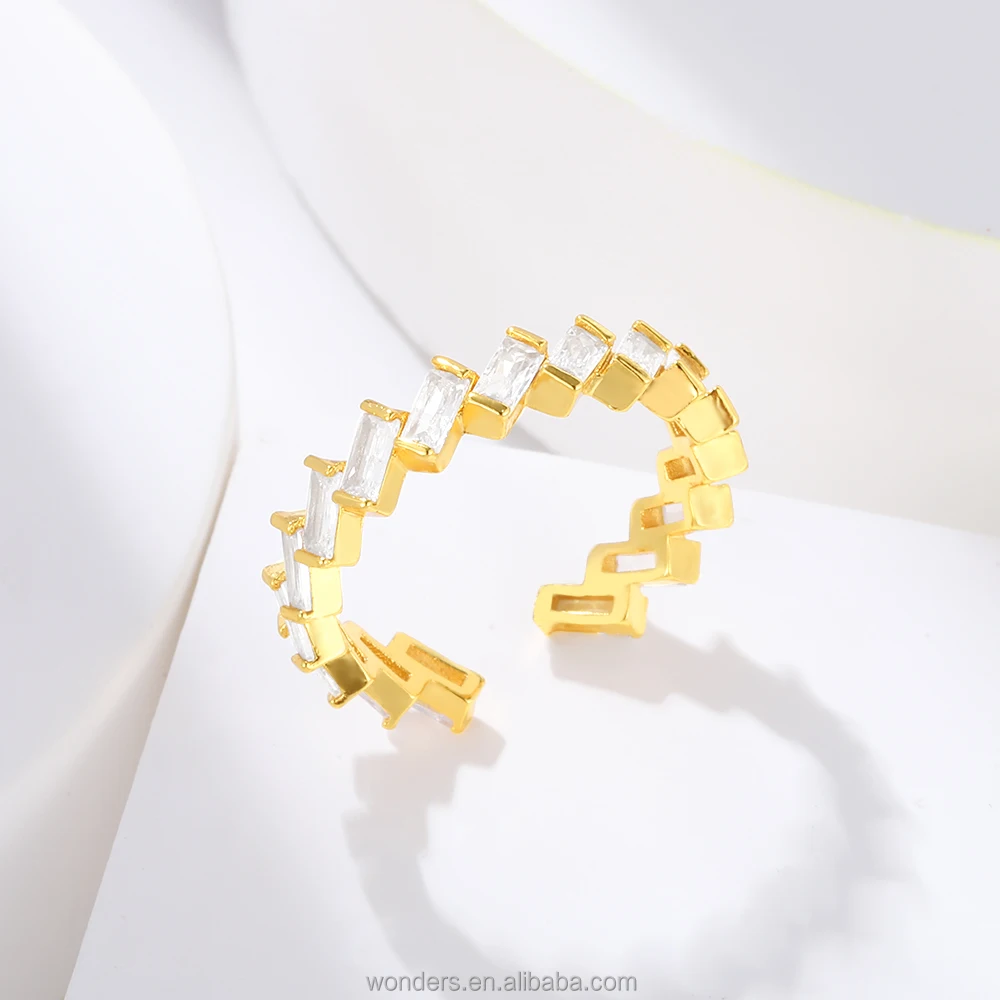 Luxury Clear Baguette Cut CZ Statement Ring Band Elegant Rings for Mother Girl Friend