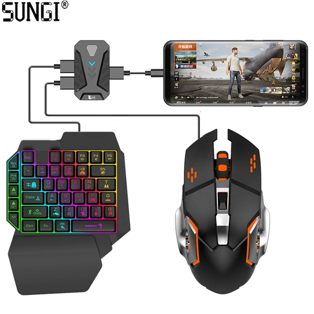 
 4 in 1 One Hand Gaming Keyboard and Mouse Backlight Wireless Bluetooths Game Converter for Android iOS FPS Mobile Phone  