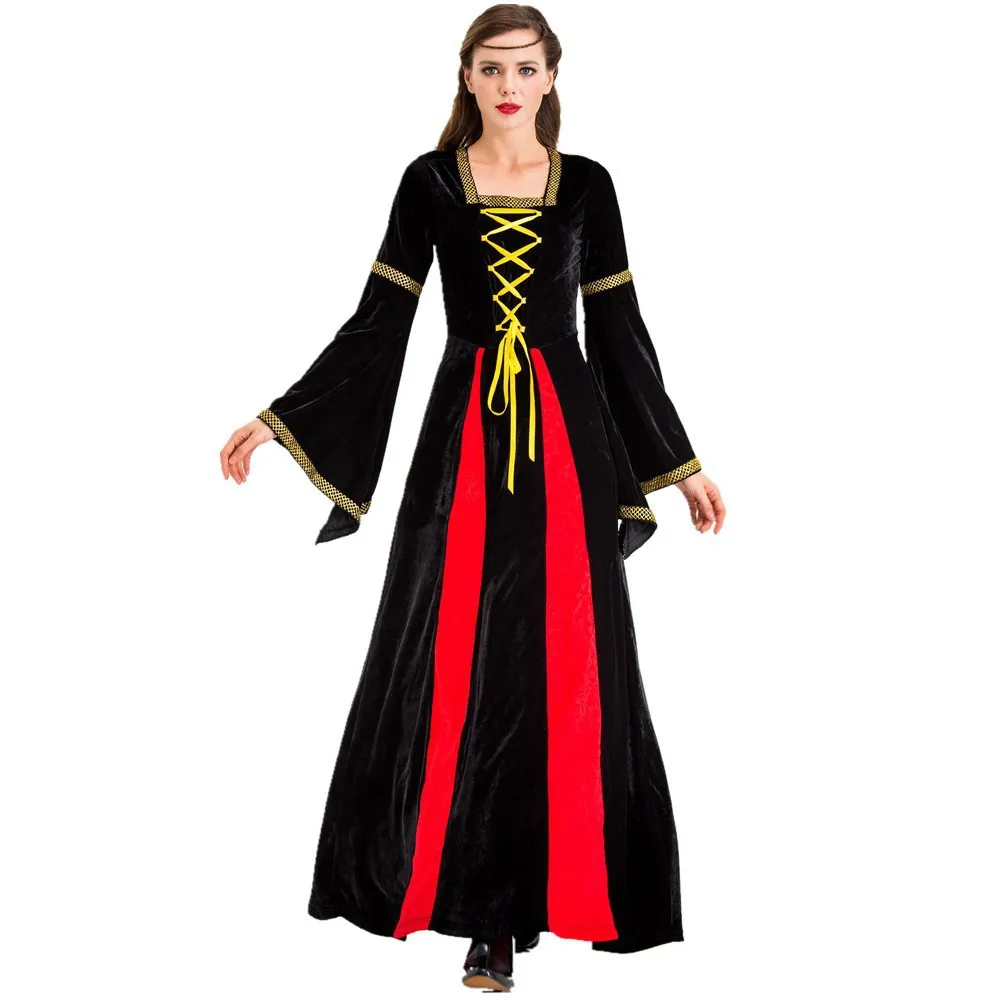 Retro Medieval Costume Dark Green Aristocratic Dress Cosplay Costume Adult Stage Performance Clothing Dress ecoparty