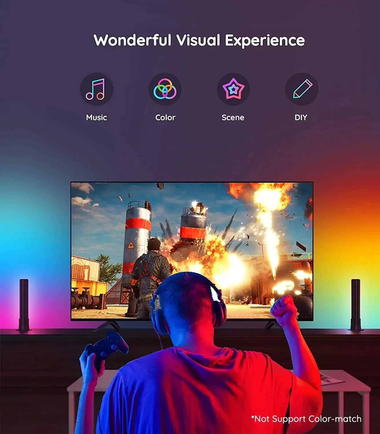 2PCS Flow Light Bar BT APP Control Smart LED Light Bars Smart Ambient Light For Entertainment PC TV Room Decoration