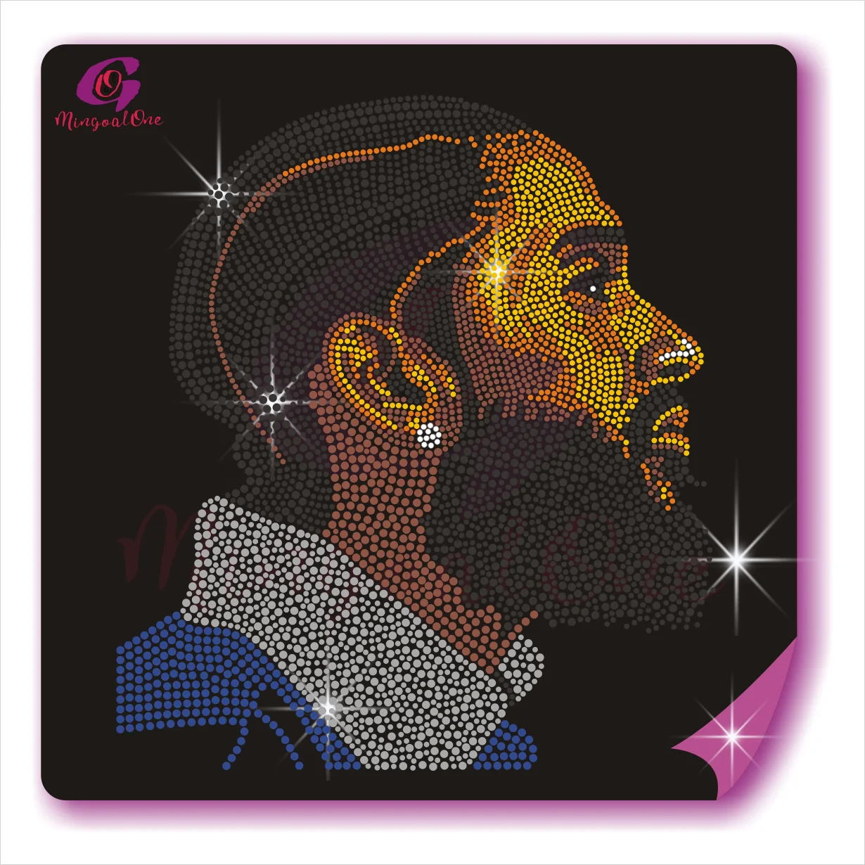 Best Sell Recommend Shiny Hot Fix Rhinestone Transfer Iron on Motif Custom Portrait Rhinestone Heat Transfer