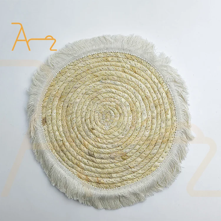 factory Wholesale hot sale handmade woven natural corn fur place mat coffee coasters round dinner plate mats table decor cup mat