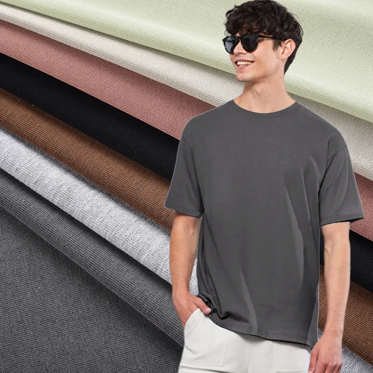 High Quality Antistatic T Shirt Knit Fabric Stock Lot 45% Cotton 55% Polyester T-Shirt Fabric For Men