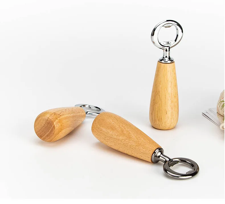 Custom metal wooden handle cap beer bottle opener