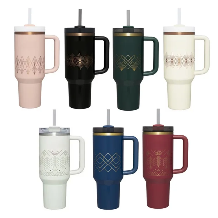 Customized 40 oz Plated Logo Stainless Steel Double Wall travel cup H2.0 Gold Plating 40oz tumbler