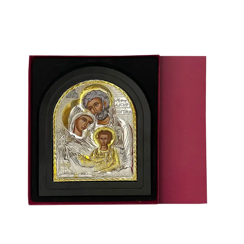 HT Wonderful Gift for Believers Orthodox Handmade Metal Craft Engraving Gold Plated Whole Family Icon with Gift Box