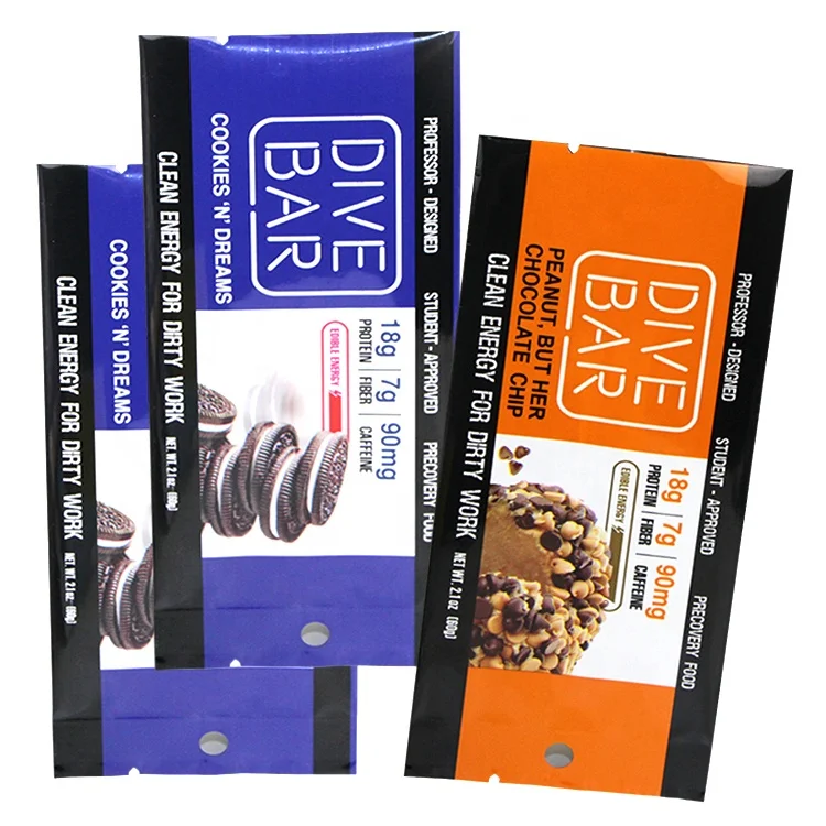 Digital Printing Food Grade Snack Chocolate Protein Bar Small Packaging Bag Mini Plastic Nut Bar Sachet Bag With Hang hole