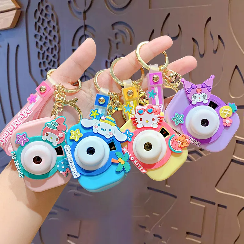 HL Hot Selling Kawaii My Melody Hi Kitty Kuromi Projection Camera Sanrioed Keychain Women Bag Pendant Key Chain Sanria Wholesale