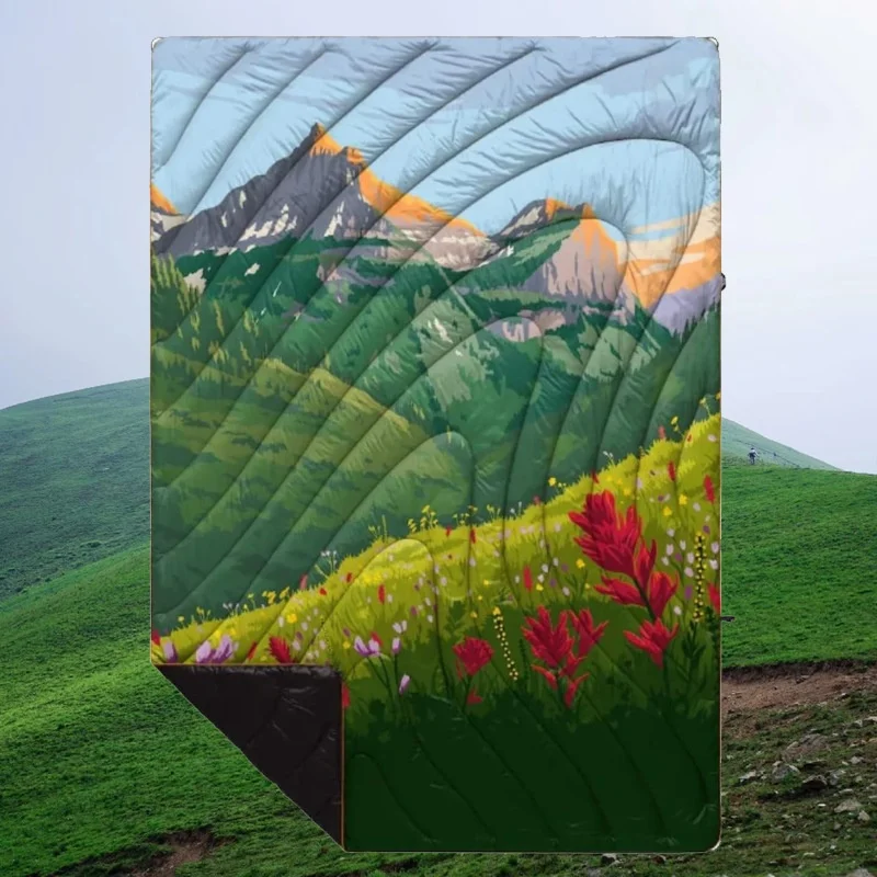 Portable Outdoor Picnic Water Resistant Nylon Down Blanket Winter Warm Soft Quilted Synthetic Down Puffy Blanket