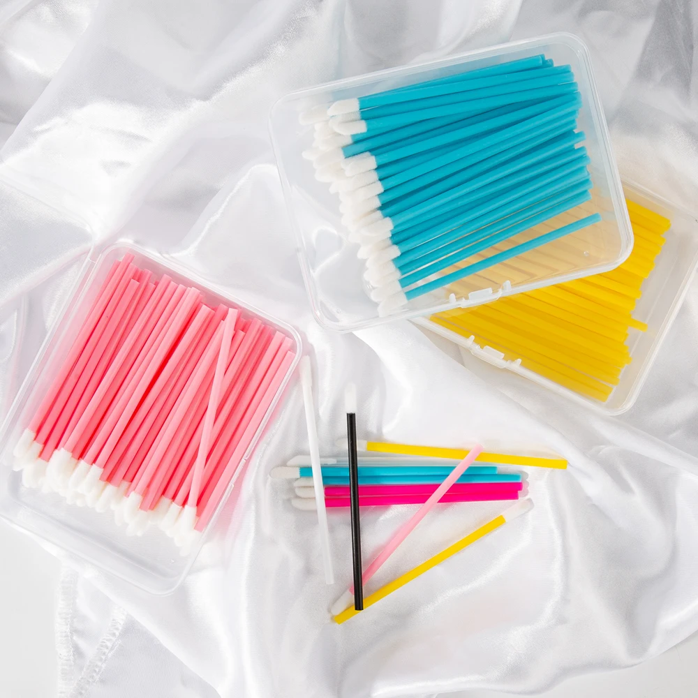 Multi-Color 50Pcs/Box Disposable Lip Brush Applicators Lipstick Applicator Wands For Lipstick Gloss With Case