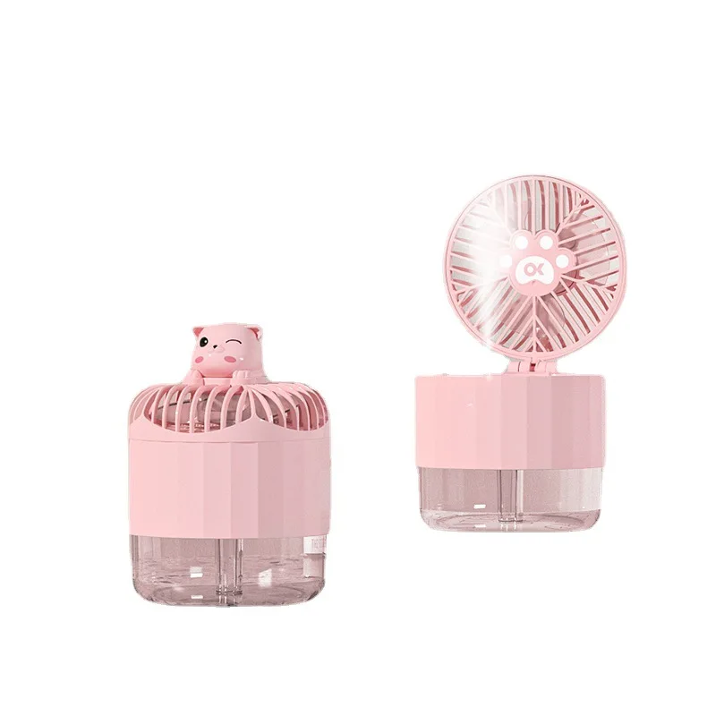 2023 New Product 3 In 1 USB Rechargeable Portable Handheld Mini Electric Brushless Motor Fan With Mist Spray And Colorful Light