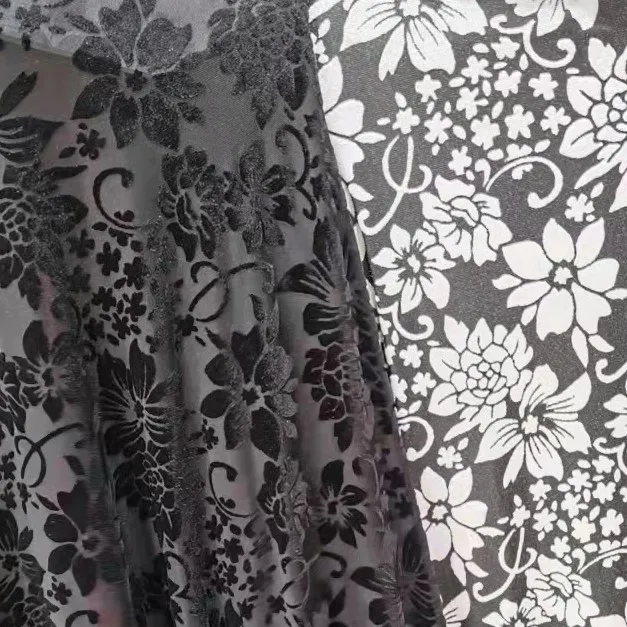 Gradient color burn out polyester nylon velvet burn out fabric for dress