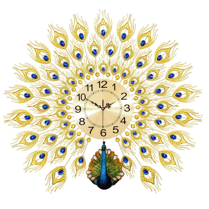 2021 Hot sale large peacock clock living room peacock wall clock for home decoration
