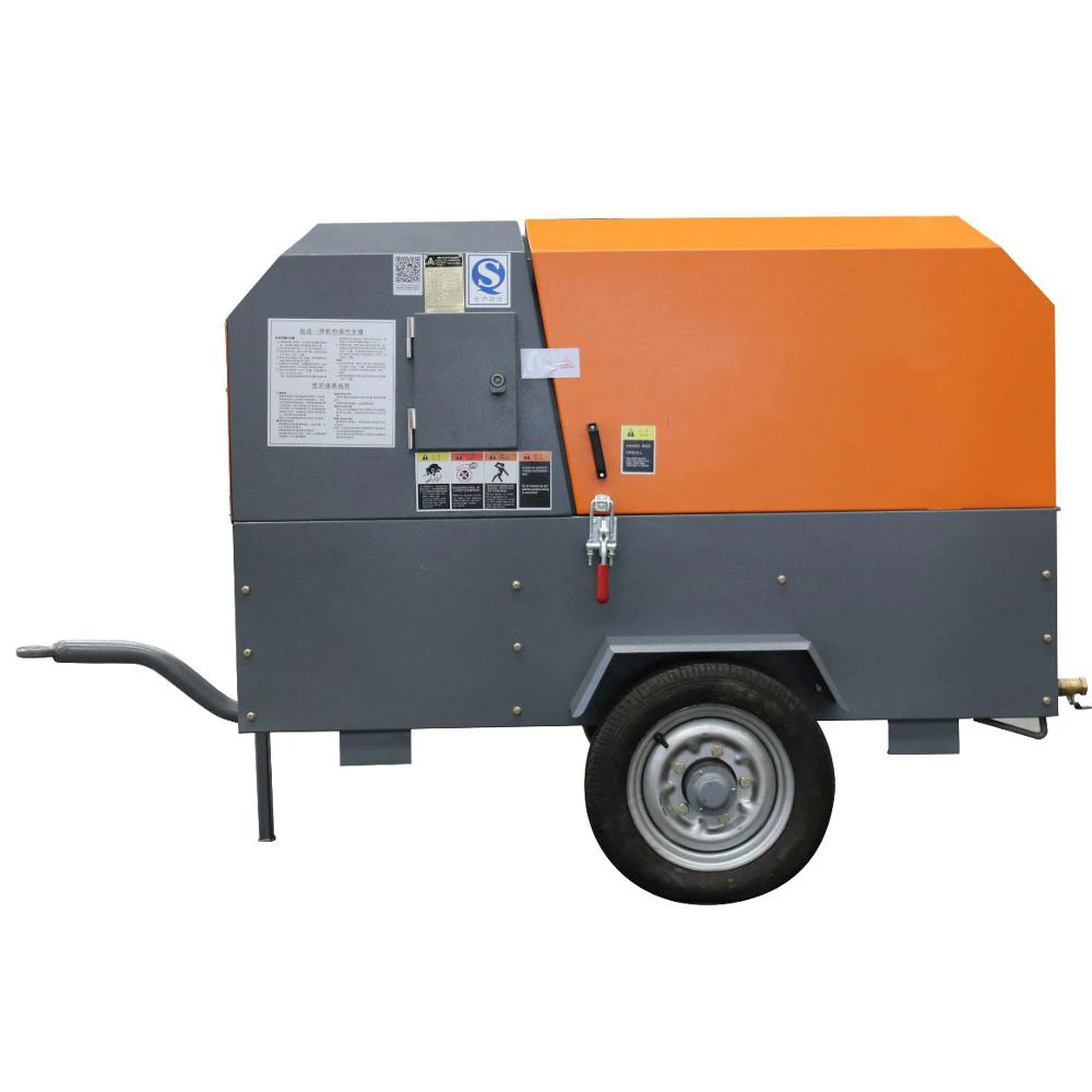 158CFM 102PSI small rotary diesel screw air compressor with wheels