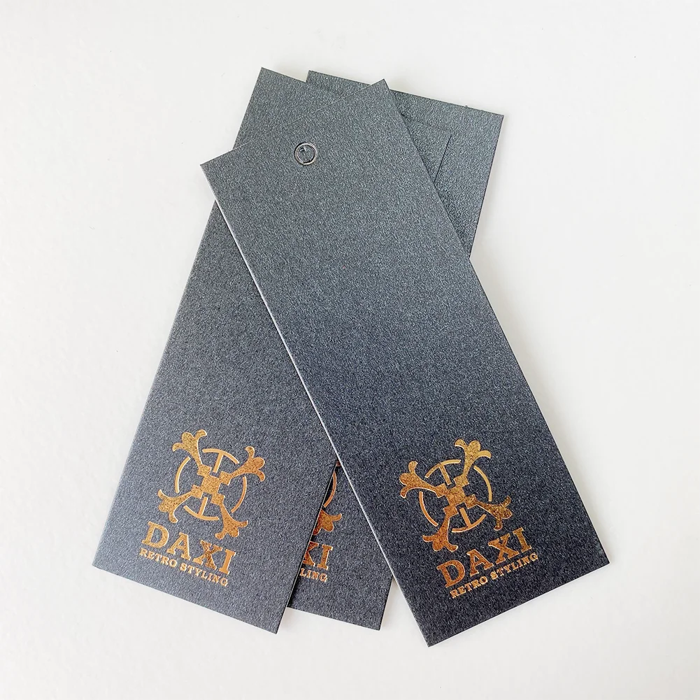 FSC Custom Logo Black Hot Stamping Special Paper Hang Tag String for Clothing, Custom Hang Tag
