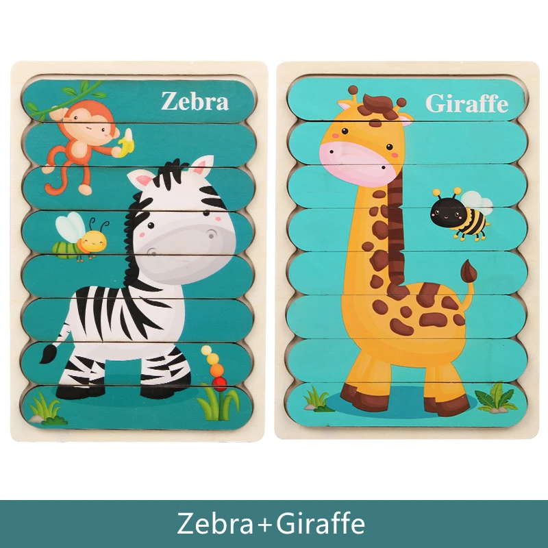 Wholesale cartoon strips story wooden puzzle baby wooden puzzle toy 3d wooden puzzle