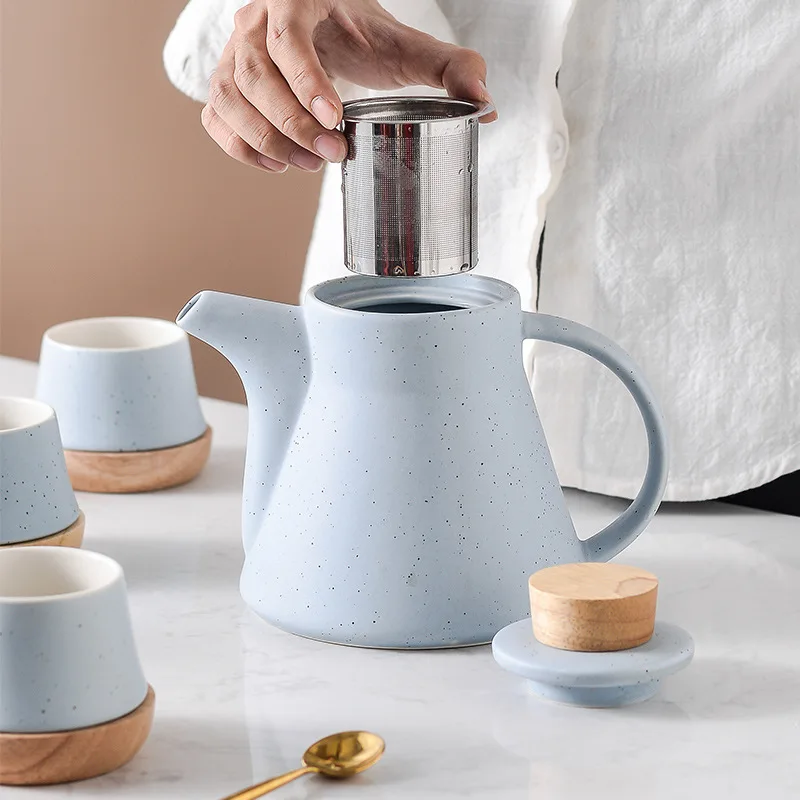 Nordic Style Anti-scalding Wooden Cup Holder Creative Ceramic Afternoon Tea One Pot Four Cups