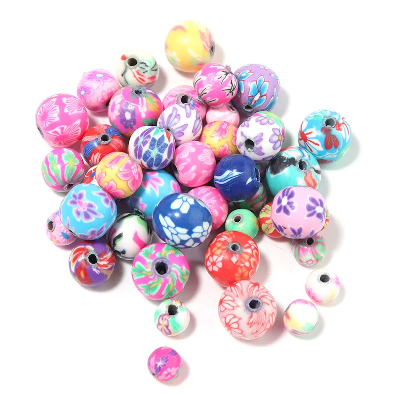 Hobbyworker 100Pcs/Bag 2022 Fashion 6-12MM Polymer Clay  Colorful Round Bead for DIY Bracelet Necklace Jewelry Accessories A1524