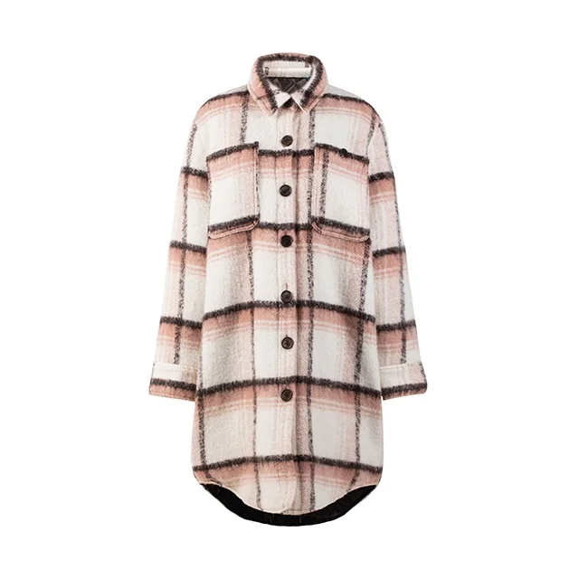 
New Arrival Women High Fashion Check Woolen Fabric Padded Slim Coat Multipockets Winter Long Coat Ladies Tartan Coat Trench 