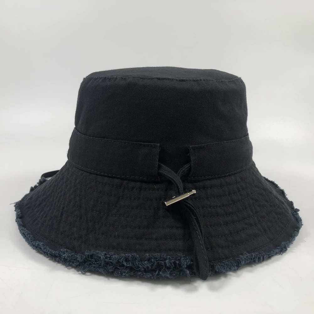 ODM solid color ripped cotton boonie hat women Logo embroidered adjustable classic retro basin bob Custom bucket hat distressed