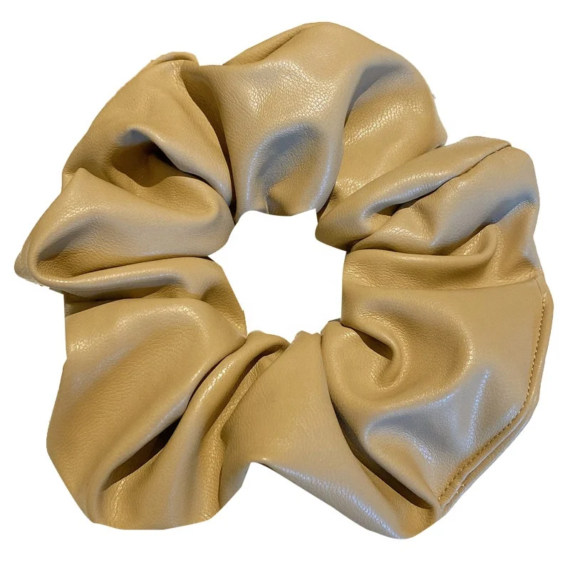 Korea Leather Fabric Hair Bands Elastic Hair Ties Rope Ponytail Holder for Women Girls Soft PU Leather Hair Scrunchies