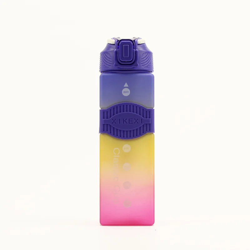 1000ML 1L 32oz square Plastic Tritan Motivational Fitness Gradient Color Sports Gym Drinking Water Bottle with time marker straw
