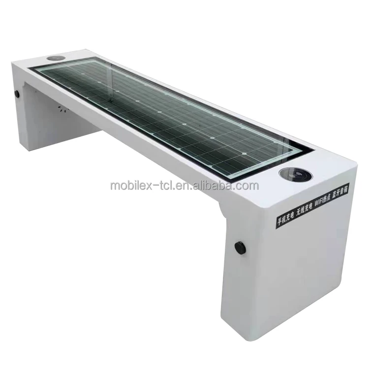 Garden chairs smart solar bench steel outdoor street furniture with USB wireless charge light