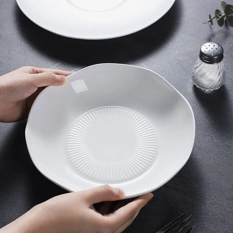 PITO HoReCa Homeware Pure White Ceramic Bone China Plate  Custom Unique Crockery Porcelain Dinner