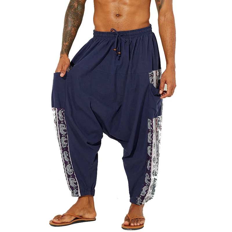 
Fashion Men Beach Wide Legs Pants Indian Traditional Clothing Sari Thailand Trousers Pakistani Print Bloomers Hippie Streetwear 