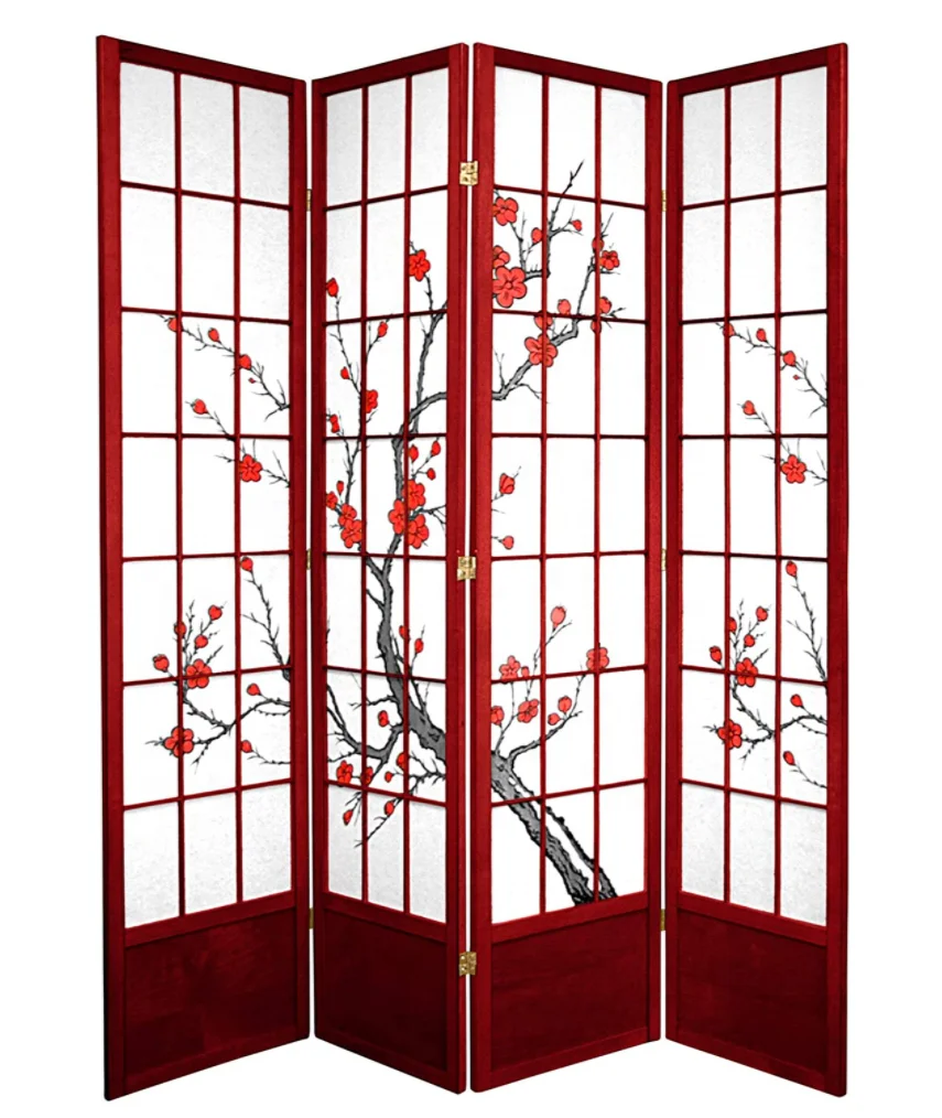 Japan flower Foldable Panel Partition Wall wood screen panel wood Room Divider Folding Room Divider Screens with sleeve