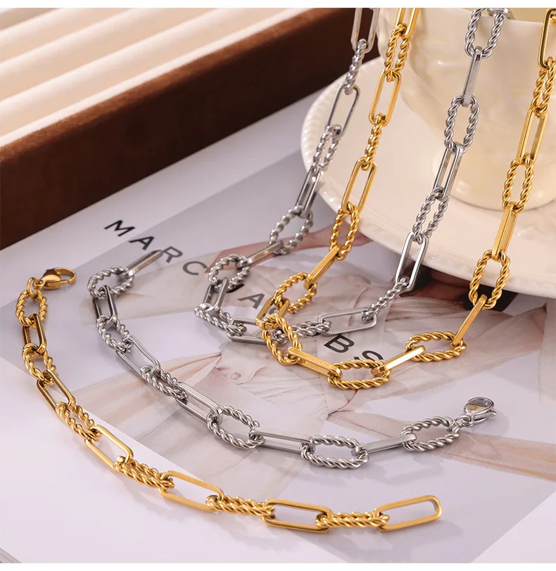 BJG0106S  Geometric chain necklace and bracelet set stainless steel jewelry set