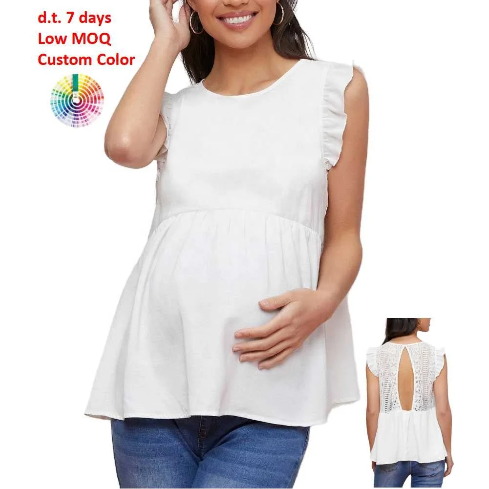 
W014 Summer Cutout Lace White pregnant women clothing shirt blouse Maternity Tops 