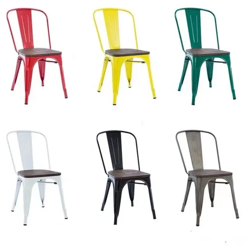 Latest Design Premium Materials Sturdy Wood Seat And Metal Frame Rubber Feet Metal Stacking Side Chair For Dining Room