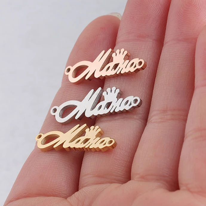 Custom Made Stainless Steel Jewelry Logo Charms Engraved Brand Name Metal Charm for Jewelry Making