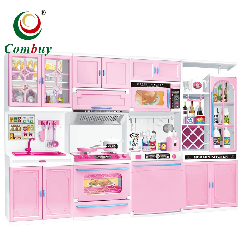 Mini simulation pink kids play toys kitchen for cooking game