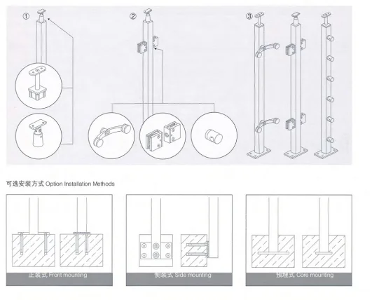 Outdoor Deck Balcony Glass Fence Column Home And Commercial Project Solution Stainless Steel Handrail Post Handrail Balustrades