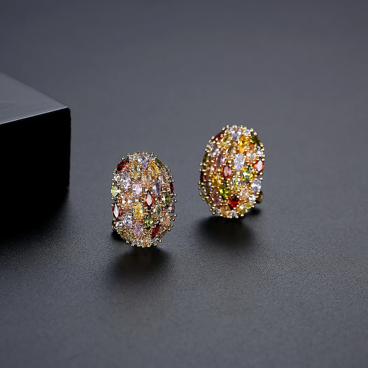 LUOTEEMI Wholesale Jewelry New Multi-color Marquise-cut A AA Cubic Zirconia Micro Paved Egg Shape Women Fashion Cuff Earrings