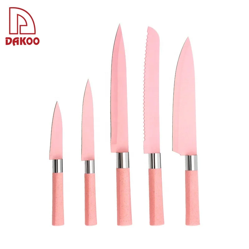 Special Design Set of 6 knives Pink  Stainless Steel Kitchen Knife with Acrylic knife holder