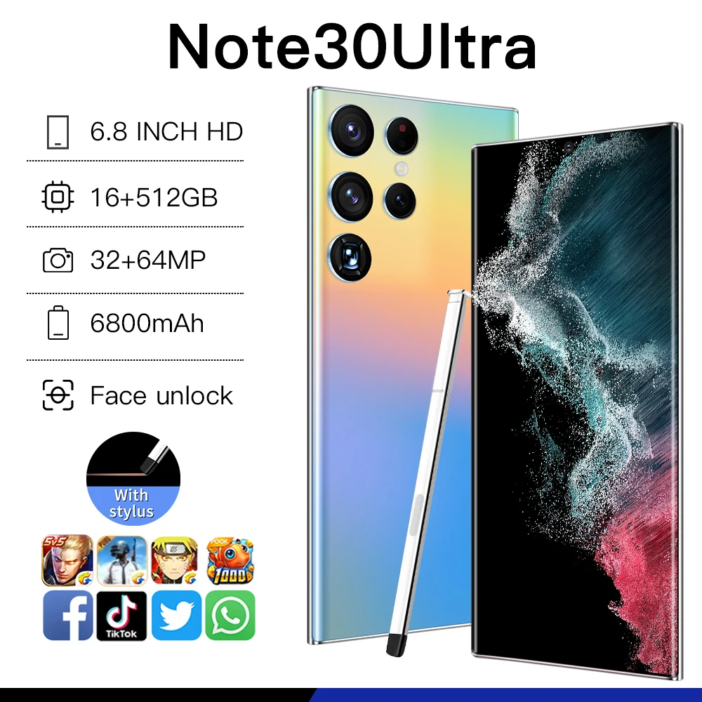 Смартфон Note30 Uetra 6 8 дюйма + 256 ГБ две SIM-карты 6800 мАч