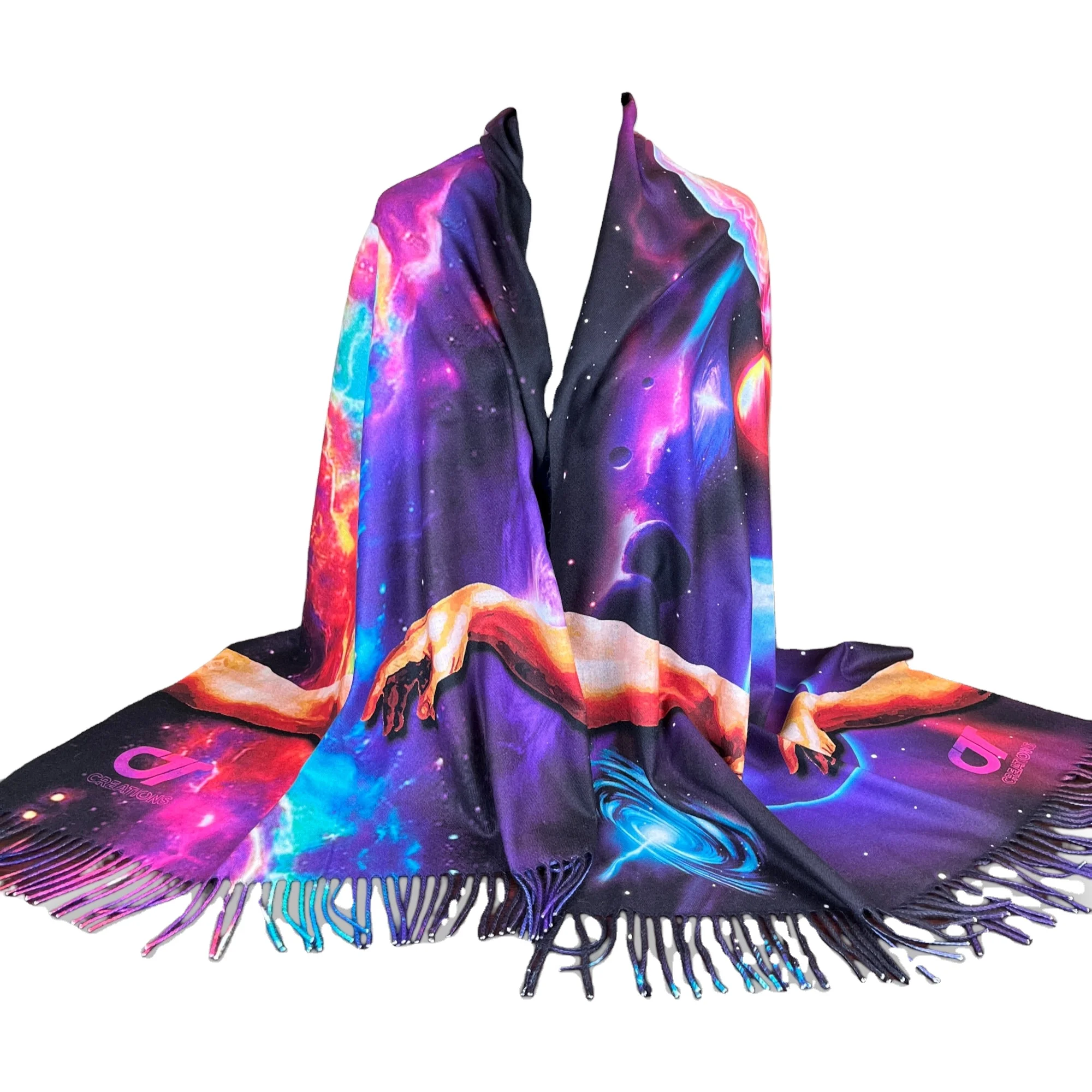 Factory OEM custom print high quality cheap festival anime raves shawl pashmina scarf
