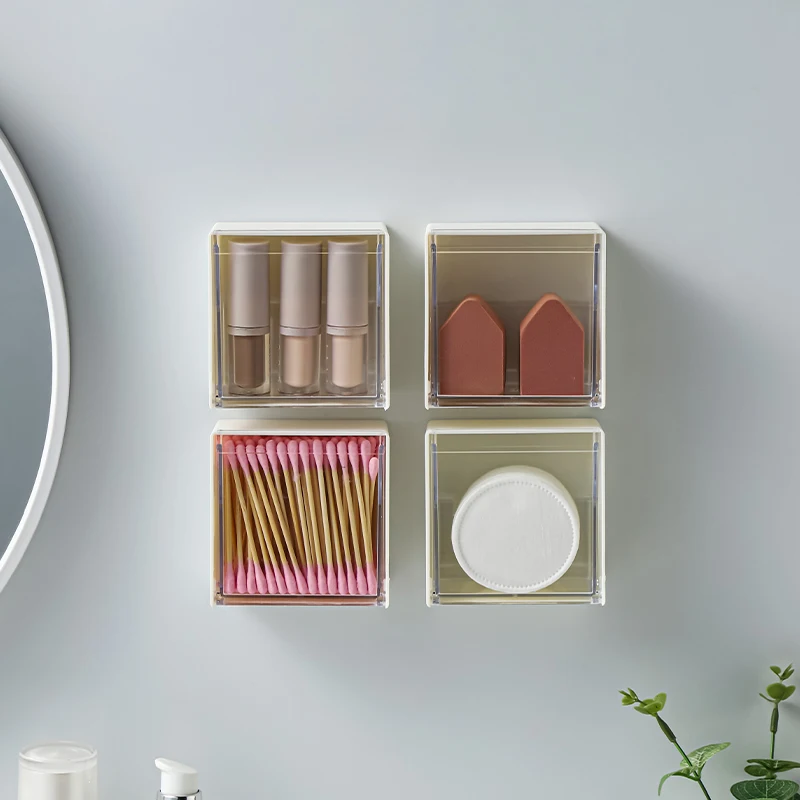 Wall mounted storage box High appearance level dormitory bathroom storage box Makeup cotton lipstick head rope storage box
