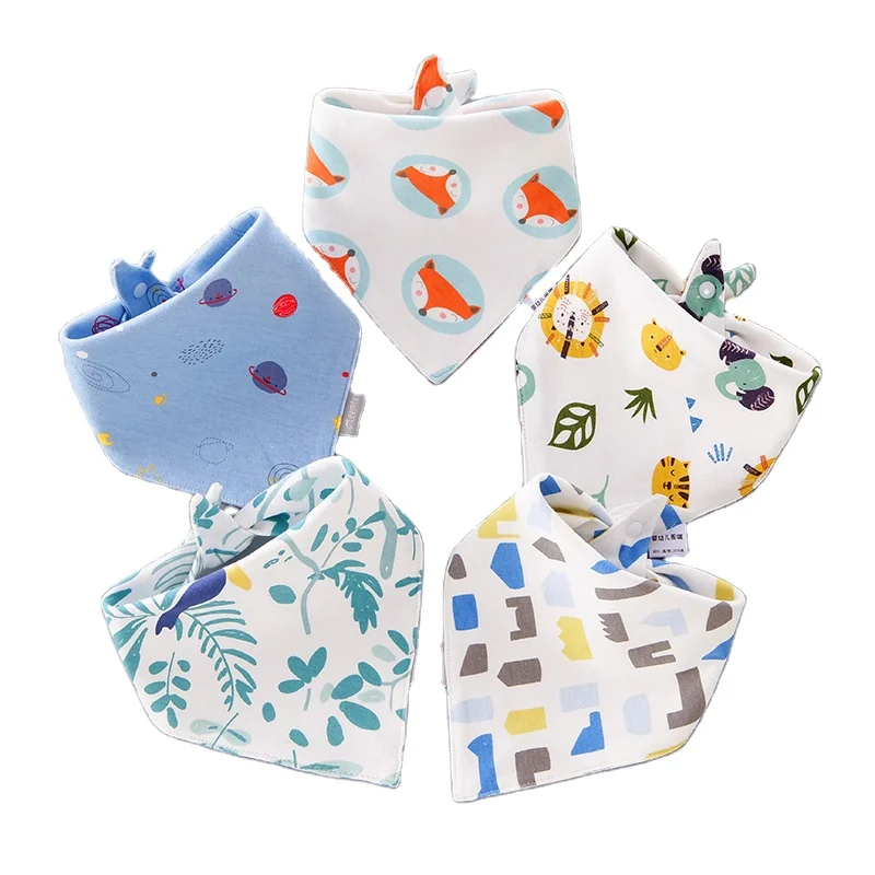 WEN 5pcs/lot Cotton baby bibs 4 layers Girls Boys Bandana Bibs Triangle Feeding Burp Cloth Collar Scar