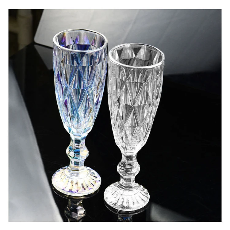 Hot Sale Diamond Pattern Colored Champagne Goblet Creative Wedding Party Gift Beer Wine Glasses