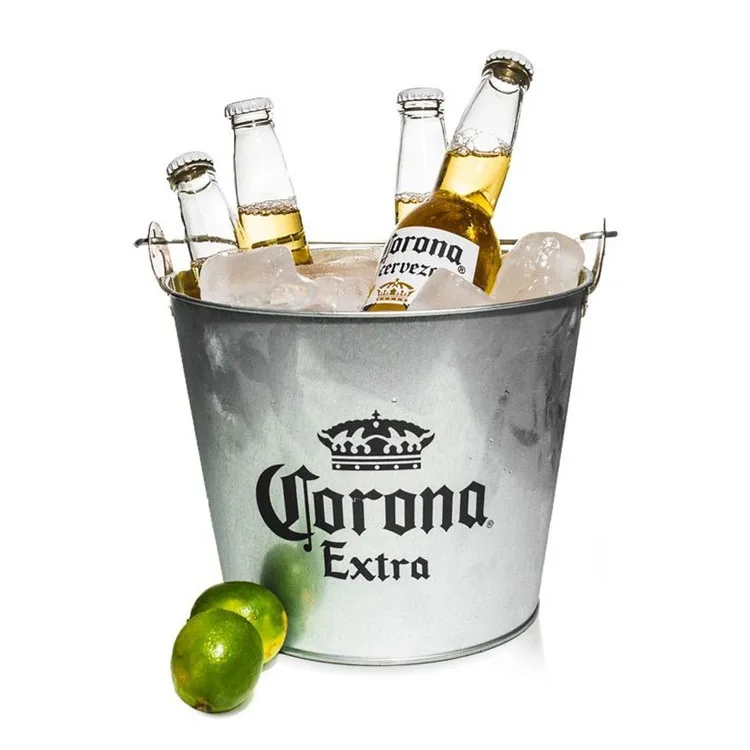 Ice Bucket Custom Round Beer Champagne Whisky Metal Galvanized Tin Ice Bucket with Bottle Opener and Handle