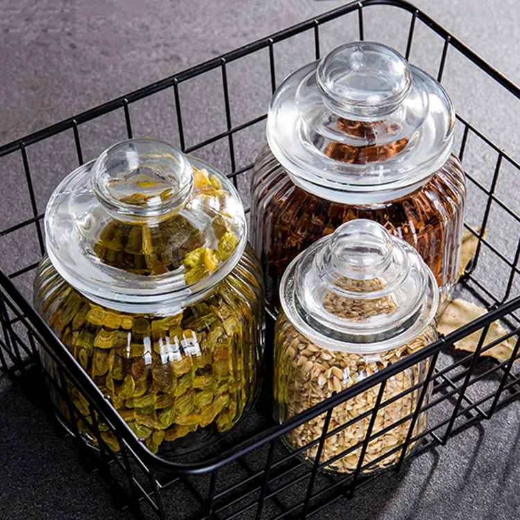 
230ml 650ml 950ml 1350ml clear vertical striped glass storage jar for grains candy nut with glass lid 