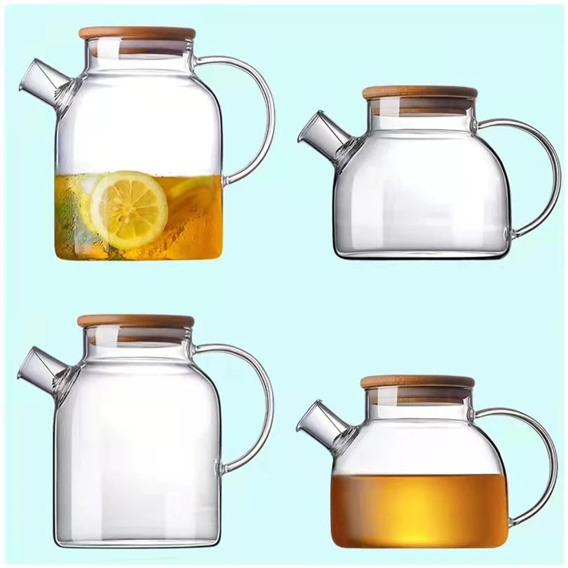 hot wholesale high borosilicate heat-resistant clear glass kettle teapot warmer glass tea jug giftset