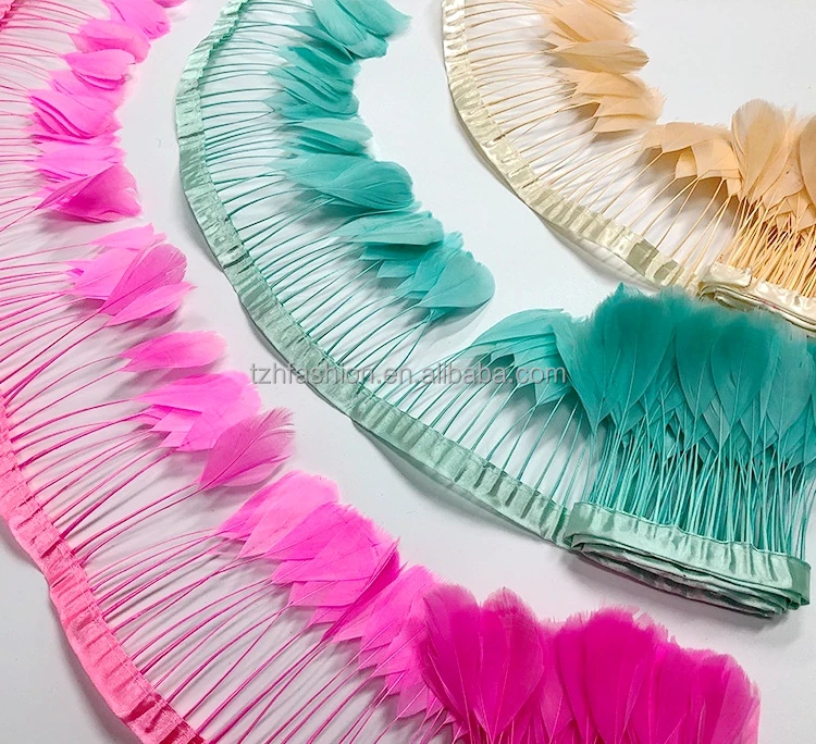 Natural Feathers Stripped Goose Feathers Dyed Fringe Trim For Feather Earrings Millinery