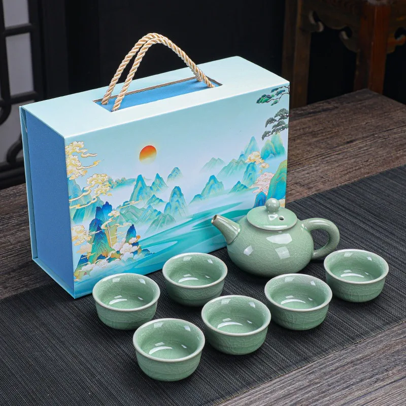 MSH New Arrival Gift Box Packaging Ceramic Kung Fu Teacup And Teapot Set Printed Logo