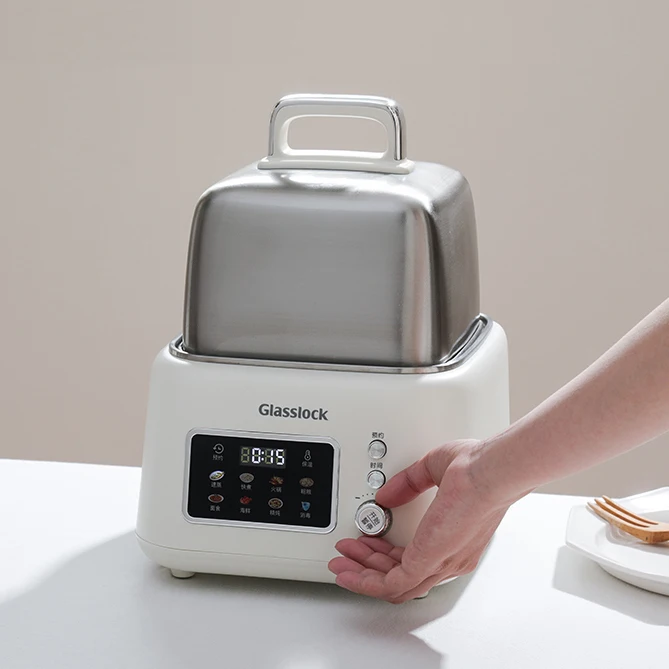 Multi-function Automatic Stainless Steel Electric Food Steamer Knob Control Electric Steaming Pot With Ceramic stew pot
